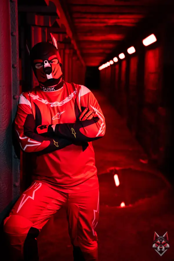 In the red light district.